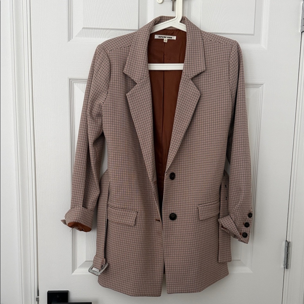 Elegant Brown Plaid Checked Belted Blazer sz Small